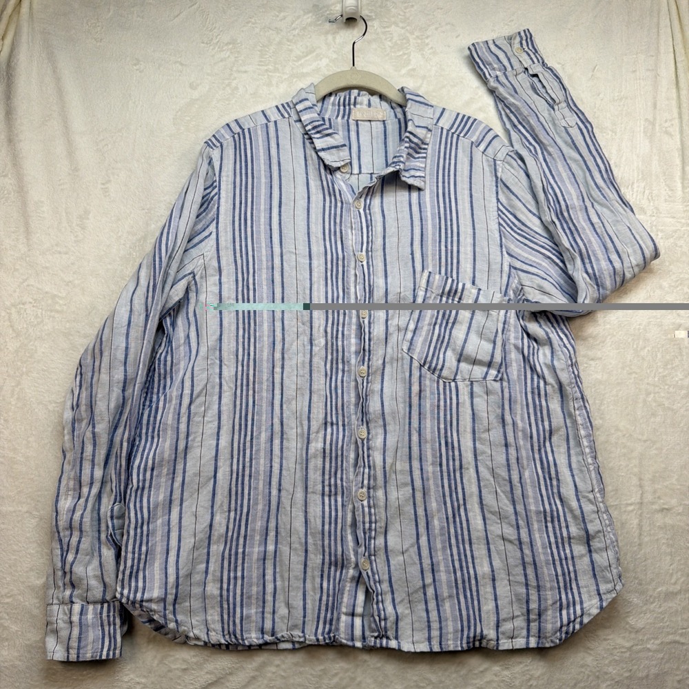 CP Shades Linen Shirt Blue White‎ Stripe Button Up Long Sleeve Casual Mens L